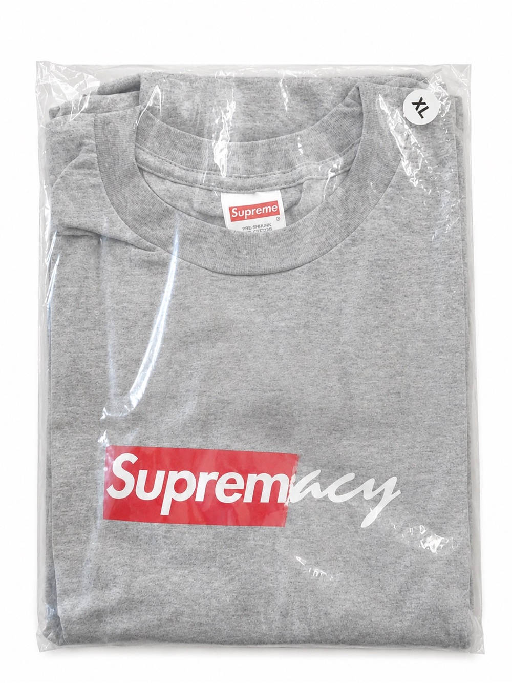 Supreme Gray Tee with Red Box Logo and White Script